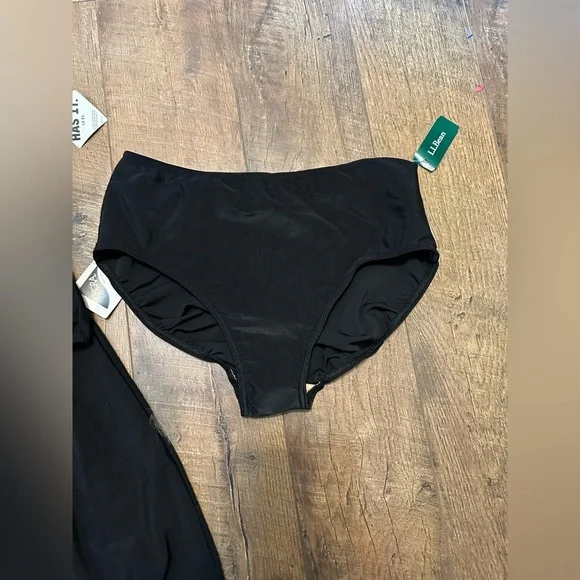 LL BEAN Tankini Skort Set 3pc Size 16 Black Ribbed UPF 50+ Lycra Sunblocking - Picture 3 of 10